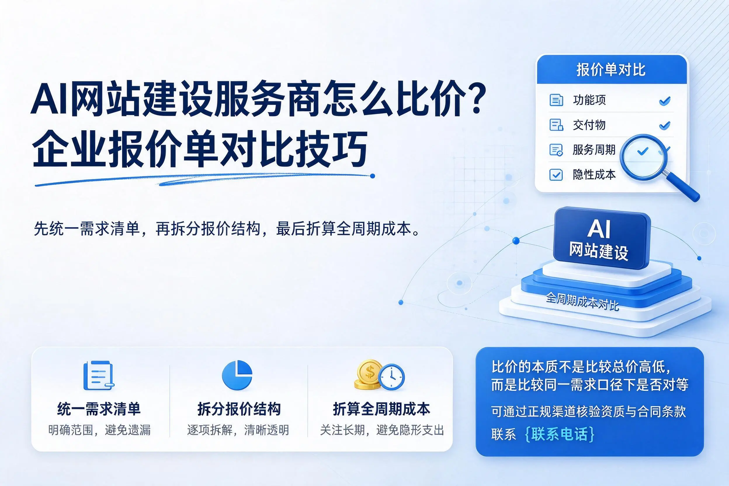 AI网站建设服务商怎么比价?武威企业报价单对比技巧