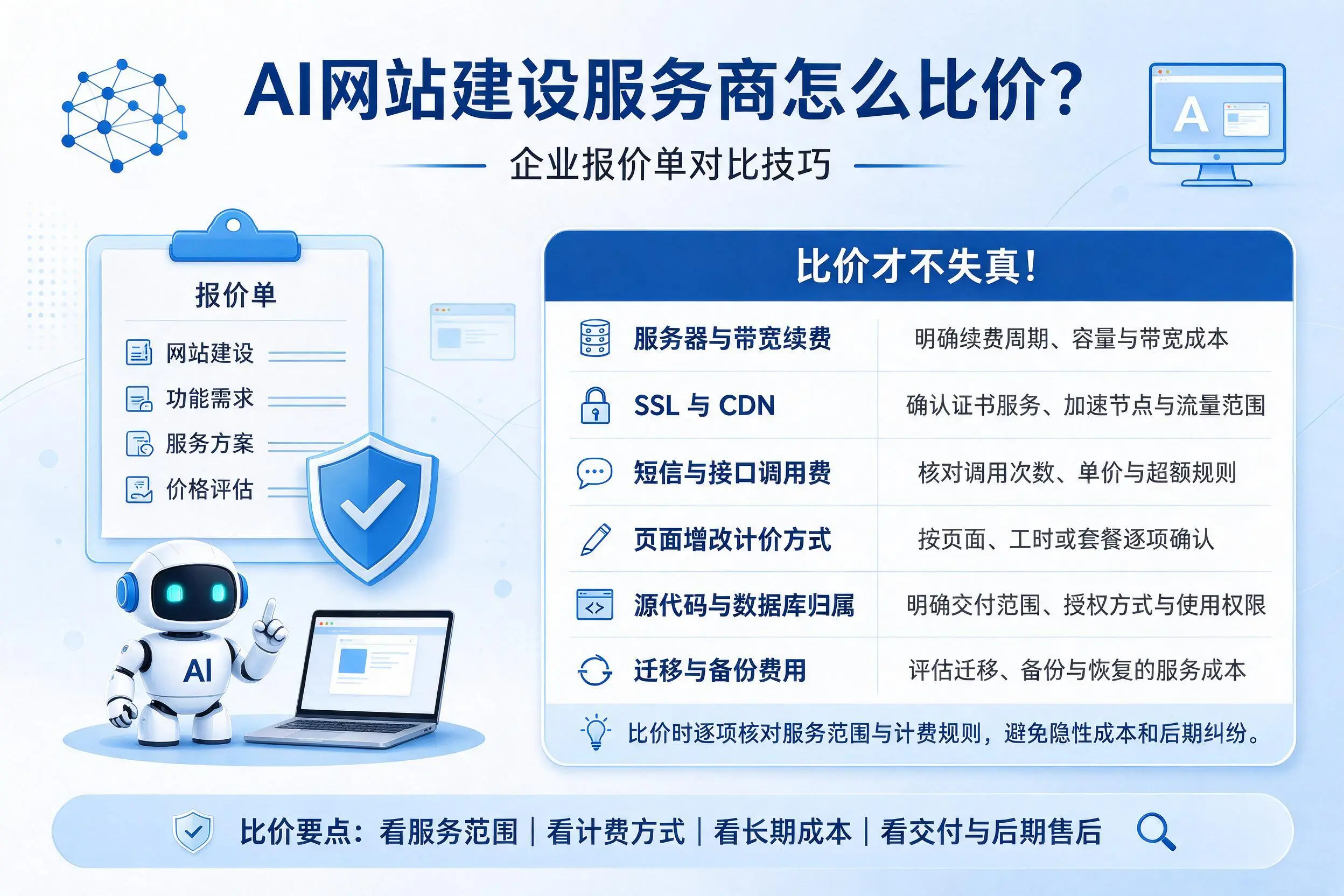 AI网站建设服务商怎么比价?武威企业报价单对比技巧
