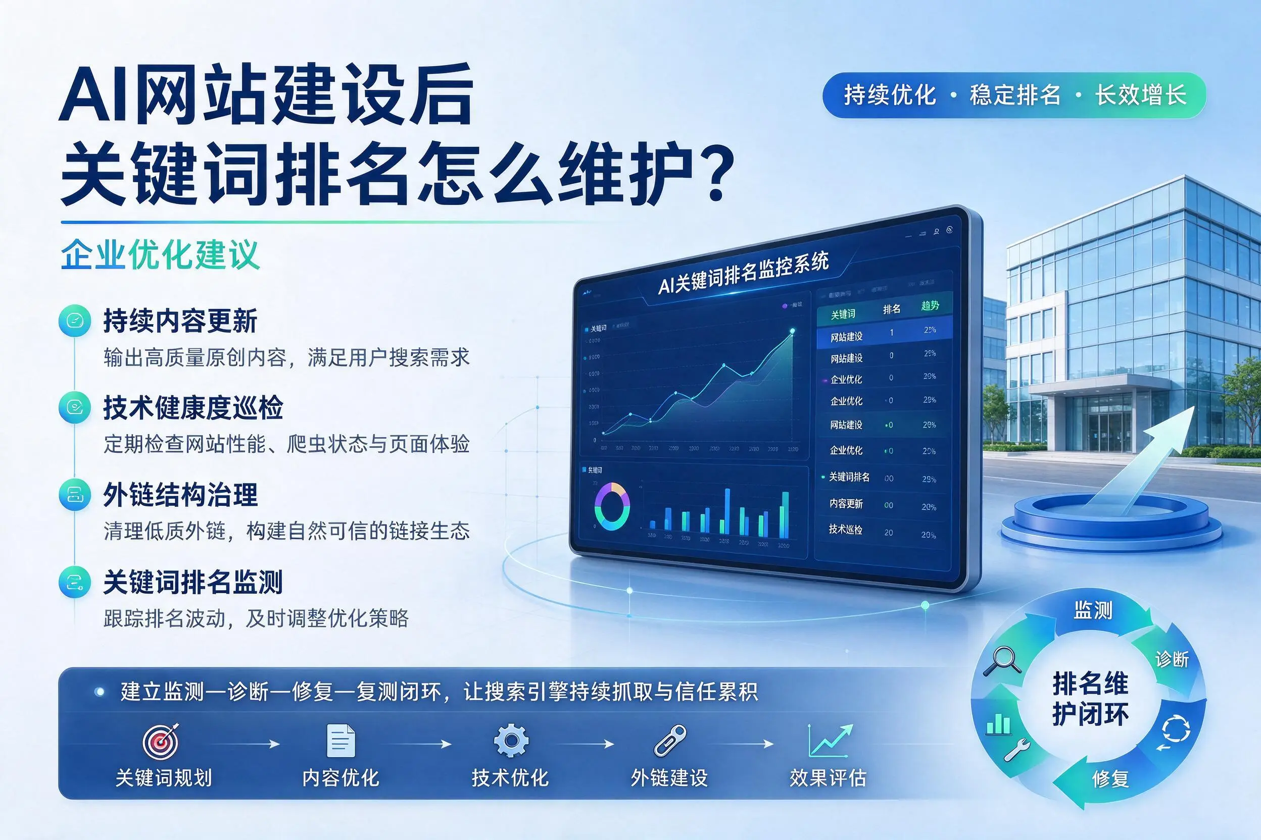 AI网站建设后关键词排名怎么维护?武威企业优化建议