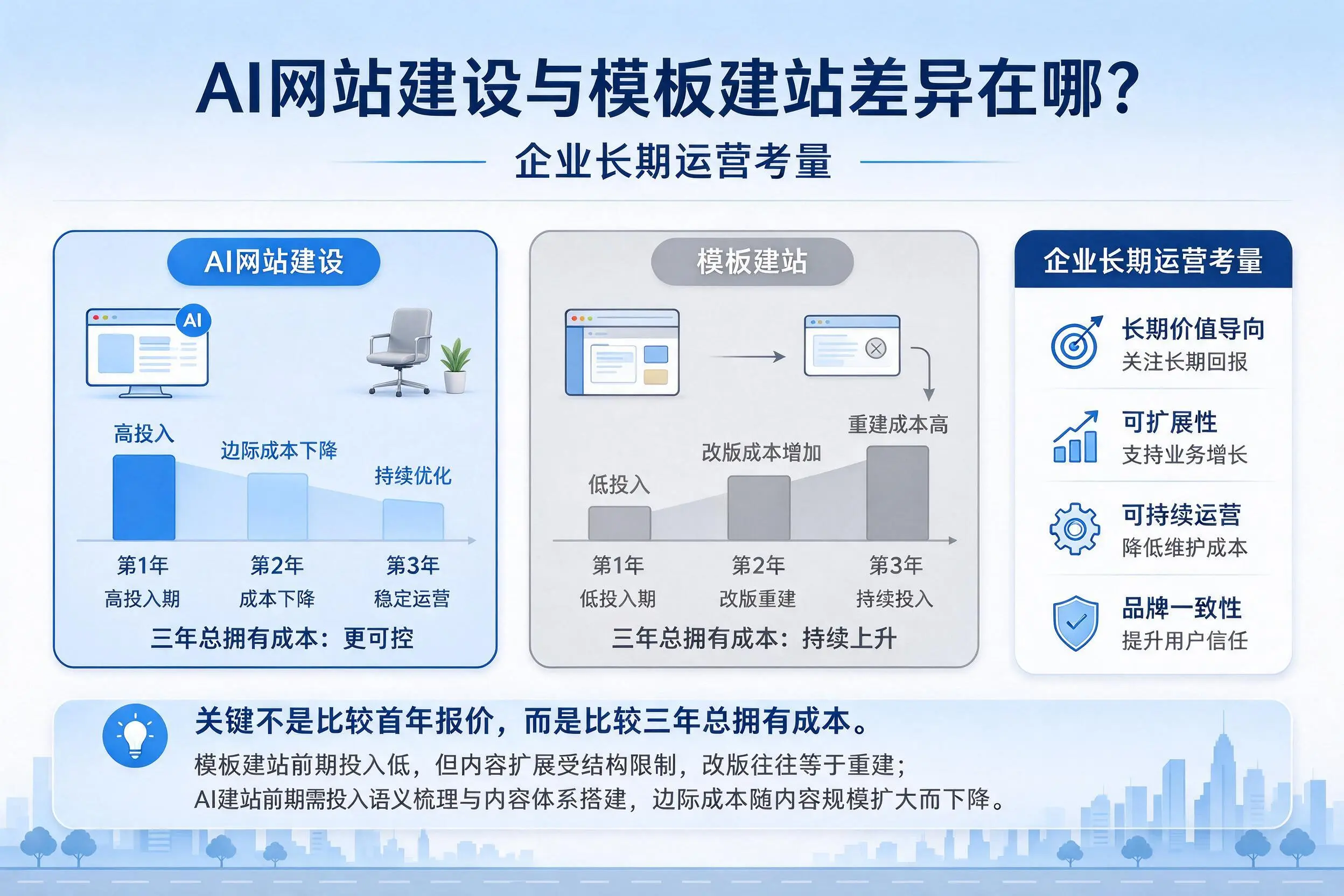 AI网站建设与模板建站差异在哪?武威企业长期运营考量